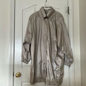 Vintage Alorna Women's Beige Metallic Hooded Windbreaker Jacket Size 15/16